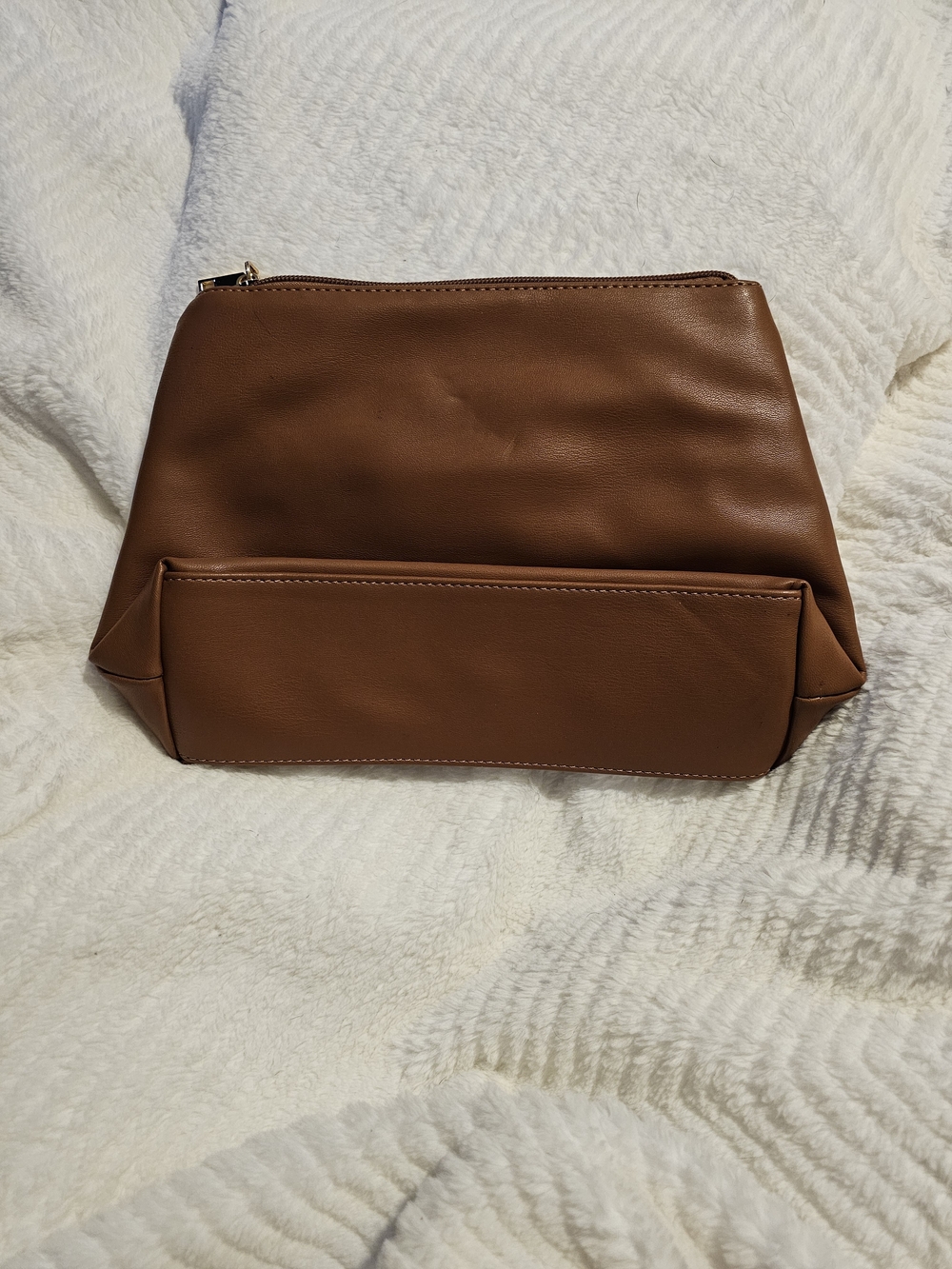 Melie Bianco Brown Vegan Leather Pouch Clutch Cosmetic Bag Fully Lined Zippered